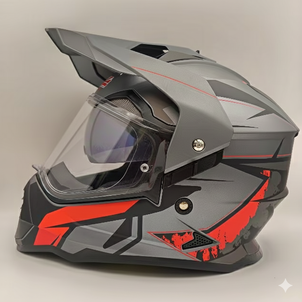 Casque Moto ATIS Dual Sport adulte – Style Cross / Adventure ( gris /rouge )