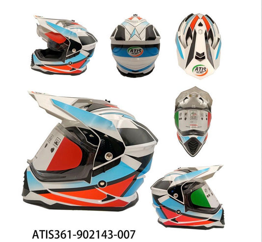 Casque Moto ATIS Dual Sport adulte – Style Cross / Adventure ( Bleu / orange )