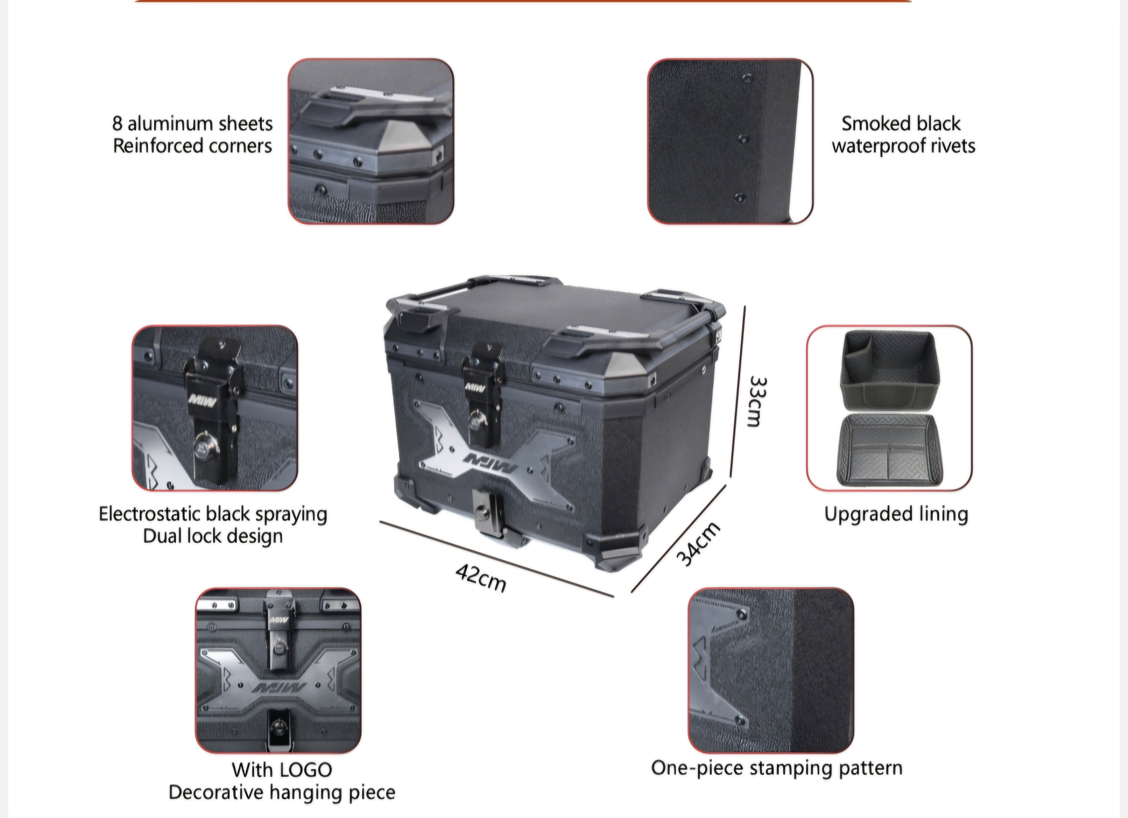 Top Case Édition Hook 45L aluminium + dosseret + platine universelle + garniture intérieure